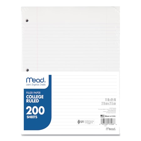 Mead Filler Paper, 3-Hole, 8.5 x 11, College Rule, PK200 17208